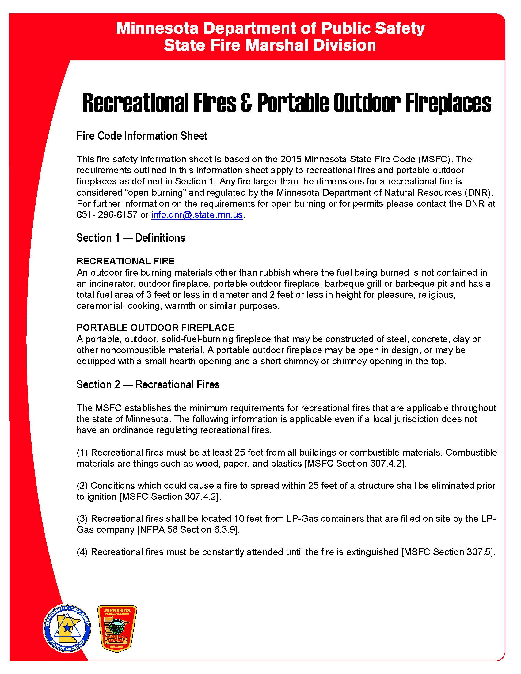 Recreational Fires and Portable Outdoor Fireplaces page 1